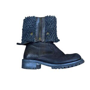 Papucei Addia AW15 Black Chunky Nubby Fleece Fold Over Boot Size 38